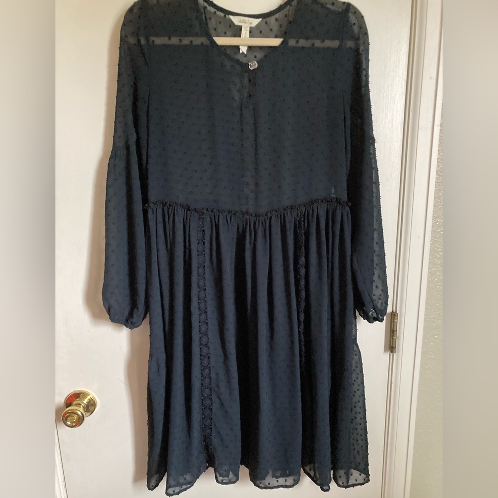 *Matilda Jane Black Sheer Embroidered Lace Black Dot Medium Midi Dress #Gr
